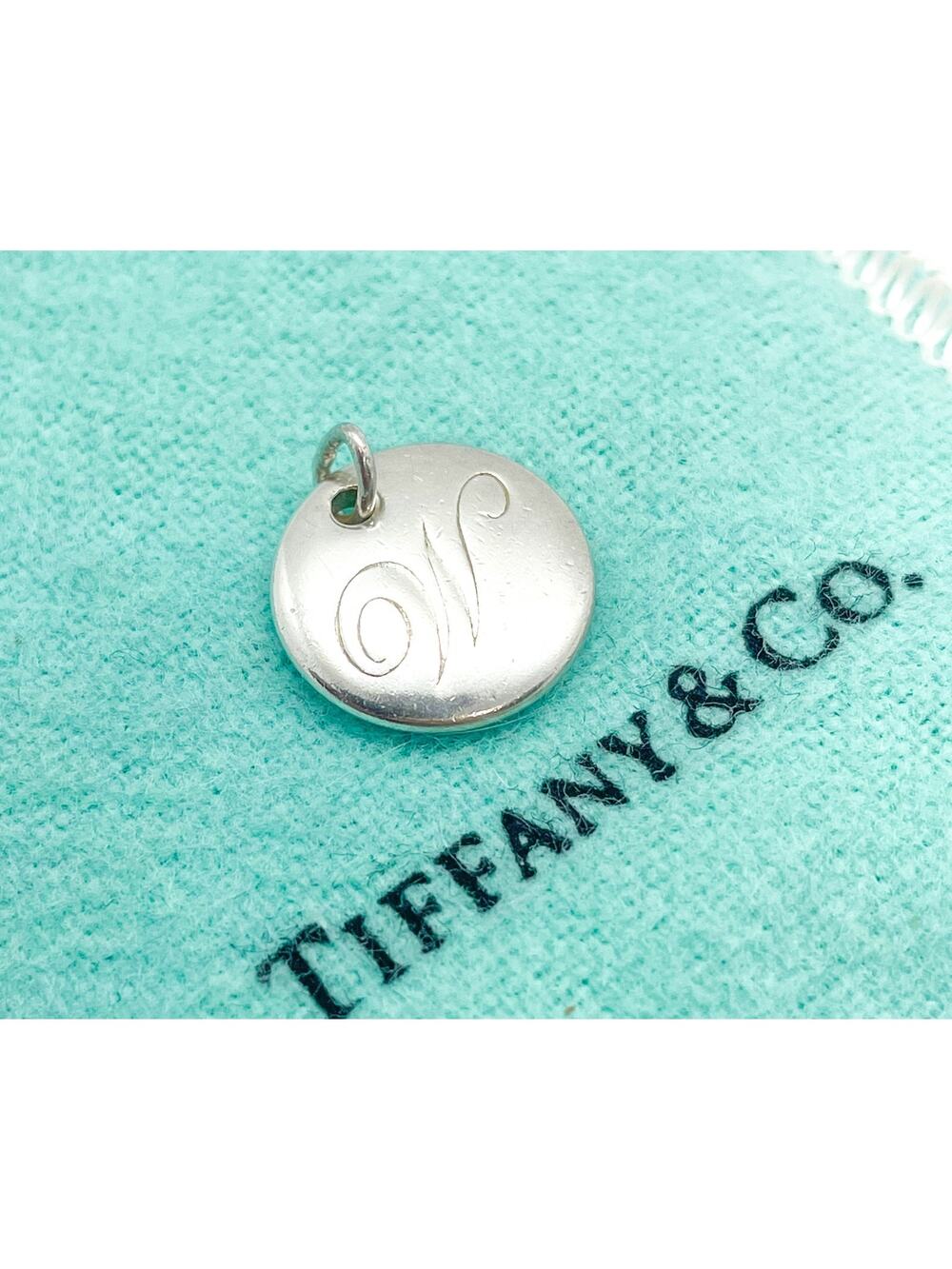 Tiffany & Co. Script Initial Letter W Disc Charm Sterling Silver Small